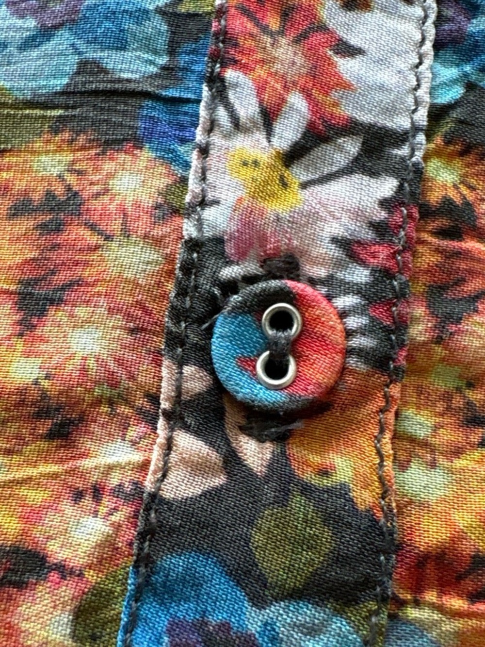 Johnny Was Black Multi Floral Button-Front rayon Blouse bell sleeves M - Picture 8 of 8